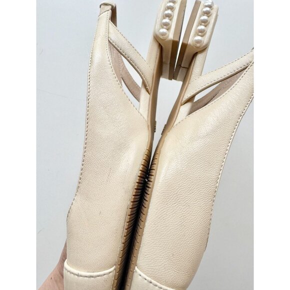 STUART WEITZMAN Ivory Leather Cap Toe Slingback Pearl Ballet Flats, Size 7.5 - Picture 13 of 16